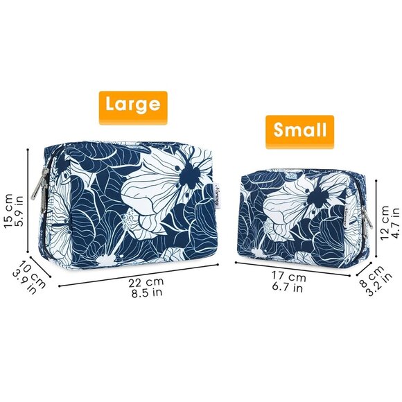 Women Blue Lotus Large Makeup Bag Zipper Pouch Travel Cosmetic Organizer - Picture 5 of 6